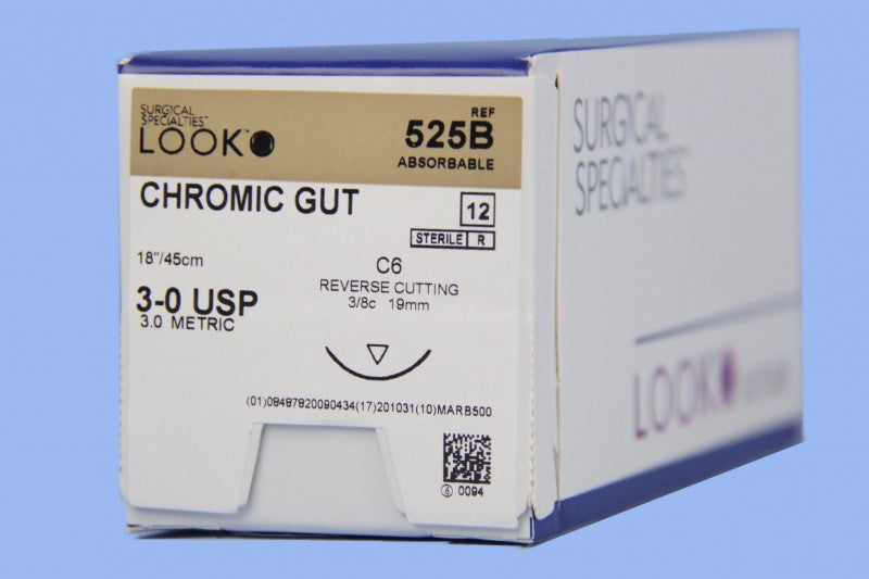 Look 525B Chromic Gut Absorbable Reverse Cutting Sutures C6 3/8 Circle 3-0 18 Look 525B Chromic Gut Absorbable Reverse Cutting Sutures C6 3/8 Circle 3-0 18